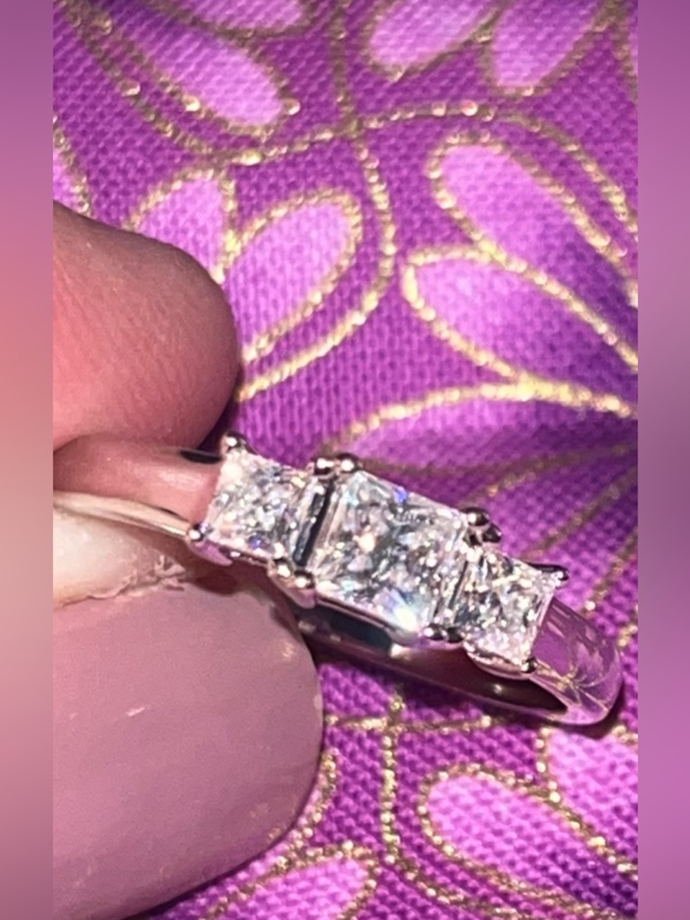 Classic Petite Three-Stone Moissanite  Diamond Ring Silver Sz 8 - Picture 6 of 8